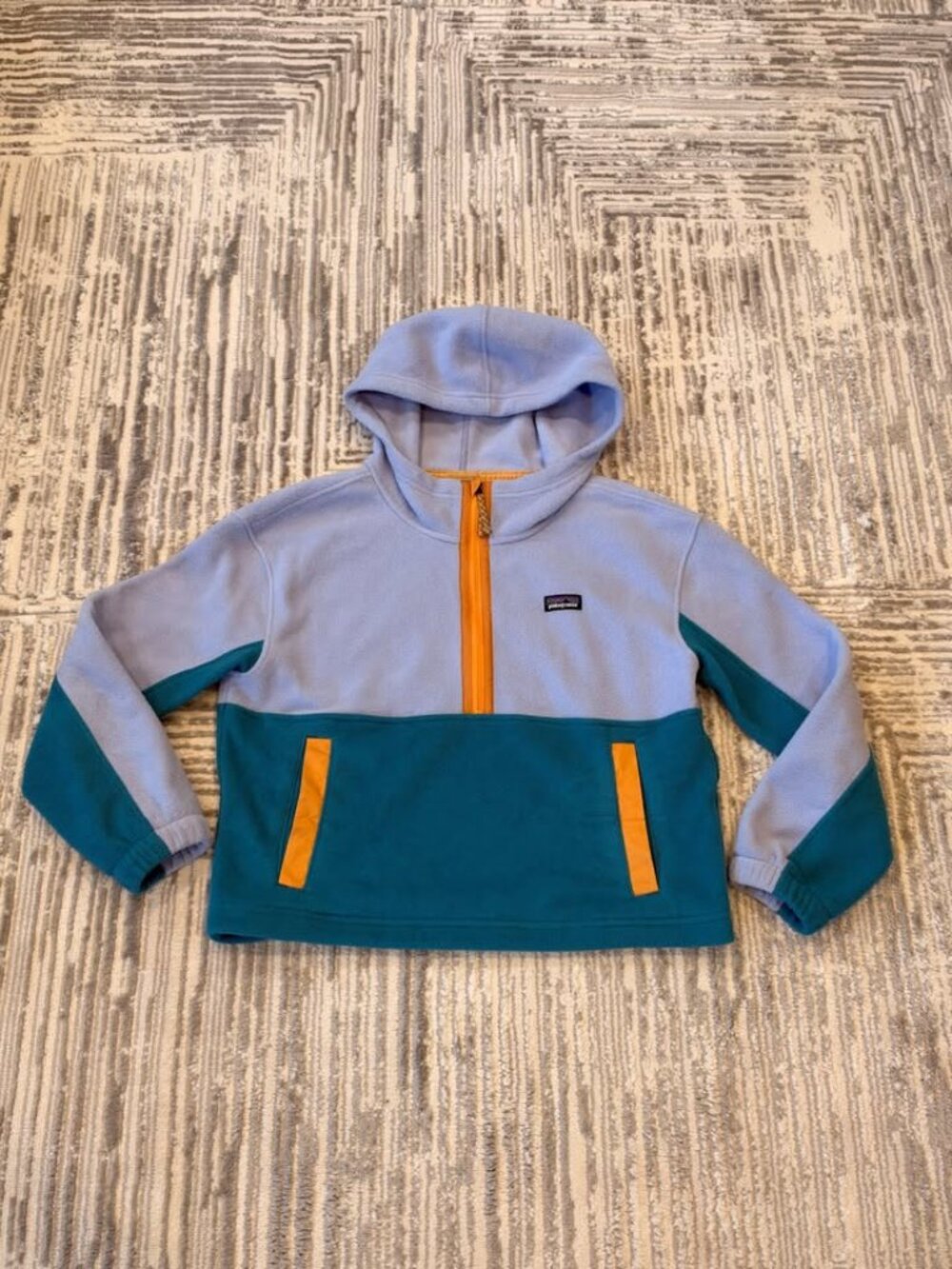New Patagonia girls youth XL purple/teal Microdini cropped hoody fleece pullover